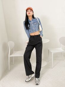 DAZY Slant Pocket Solid Tailored Pants - Black - View 4