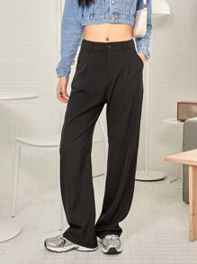 DAZY Slant Pocket Solid Tailored Pants - Black - View 6