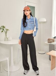 DAZY Slant Pocket Solid Tailored Pants - Black - View 7