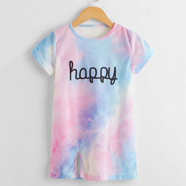 

Toddler Girls Letter Graphic Tie Dye Split Hem Dress, Multicolor