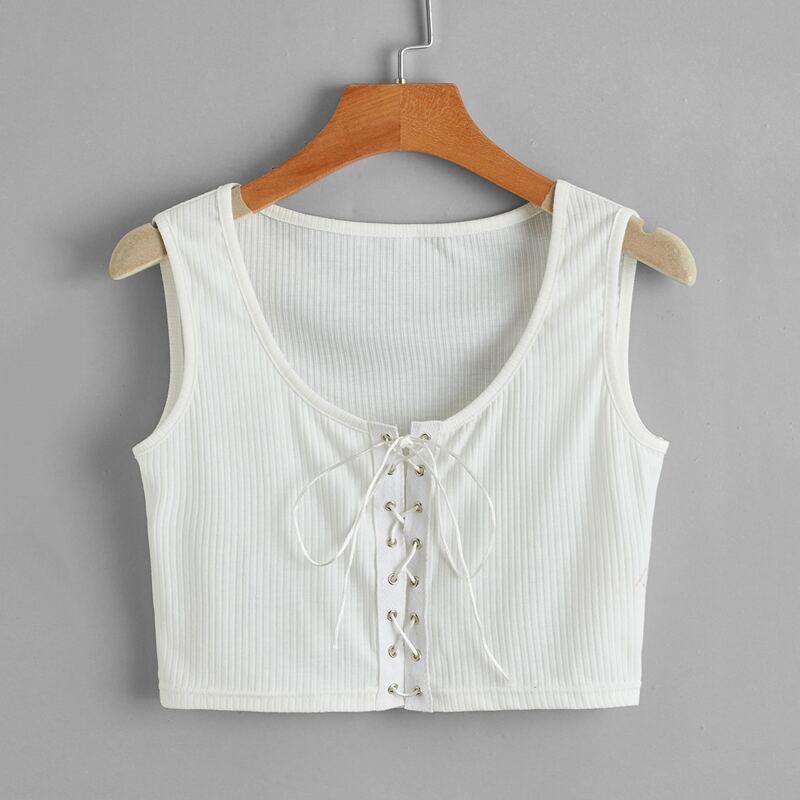 

Lace Up Crop Tank Top, White