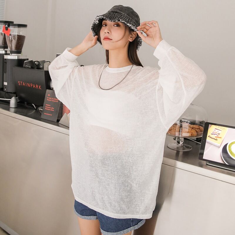 

Solid Drop Shoulder Sheer Top Without Bandeau, White