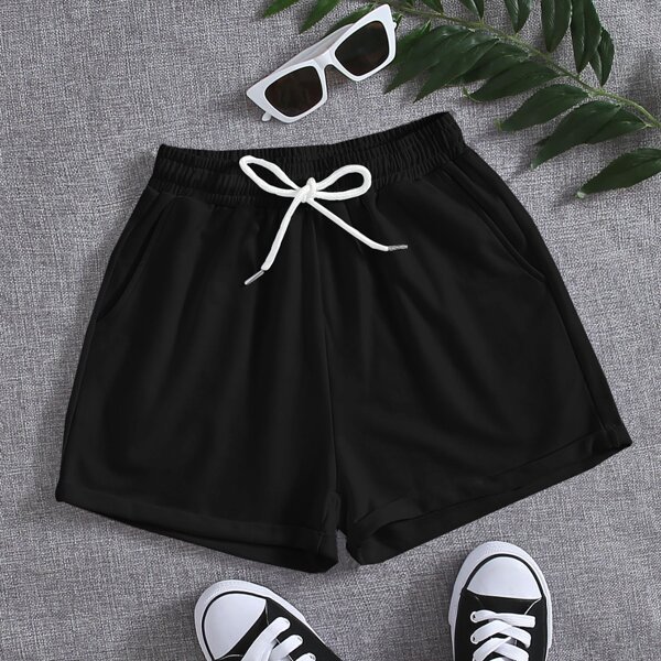

Plus Knot Front Track Shorts, Black
