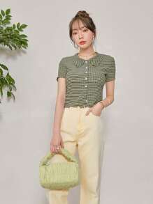 DAZY Gingham Button Up Shirt Summer,Crop Tops Women - Multicolor - View 3