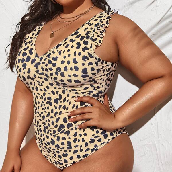 

Plus Allover Graphic Ruffle One Piece Swimsuit, Multicolor