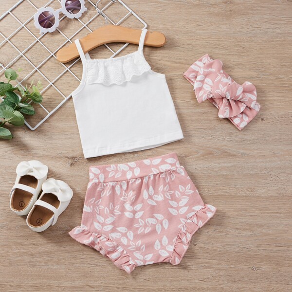 

Baby Girl Schiffy Panel Cami Top & Plants Shorts & Headband, Multicolor