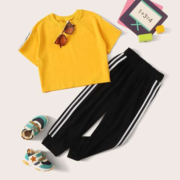 

лента Полосатый Повседневный Комплект из двух предметов для девочек, Многоцветный