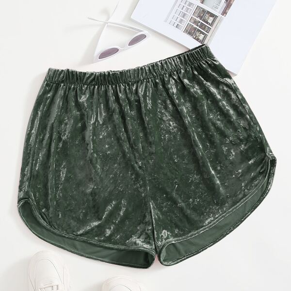 

Plus Velvet Solid Track Shorts, Dark green