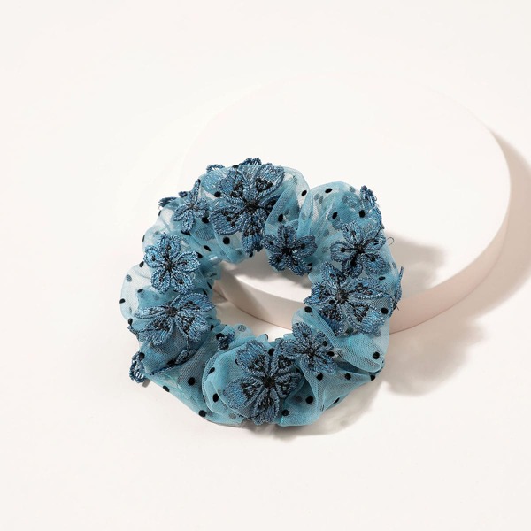 

Flower Pattern Mesh Scrunchie, Blue