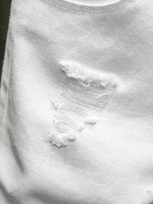 Manfinity 男士破洞百慕大牛仔短褲 - 白色 - 查看 4