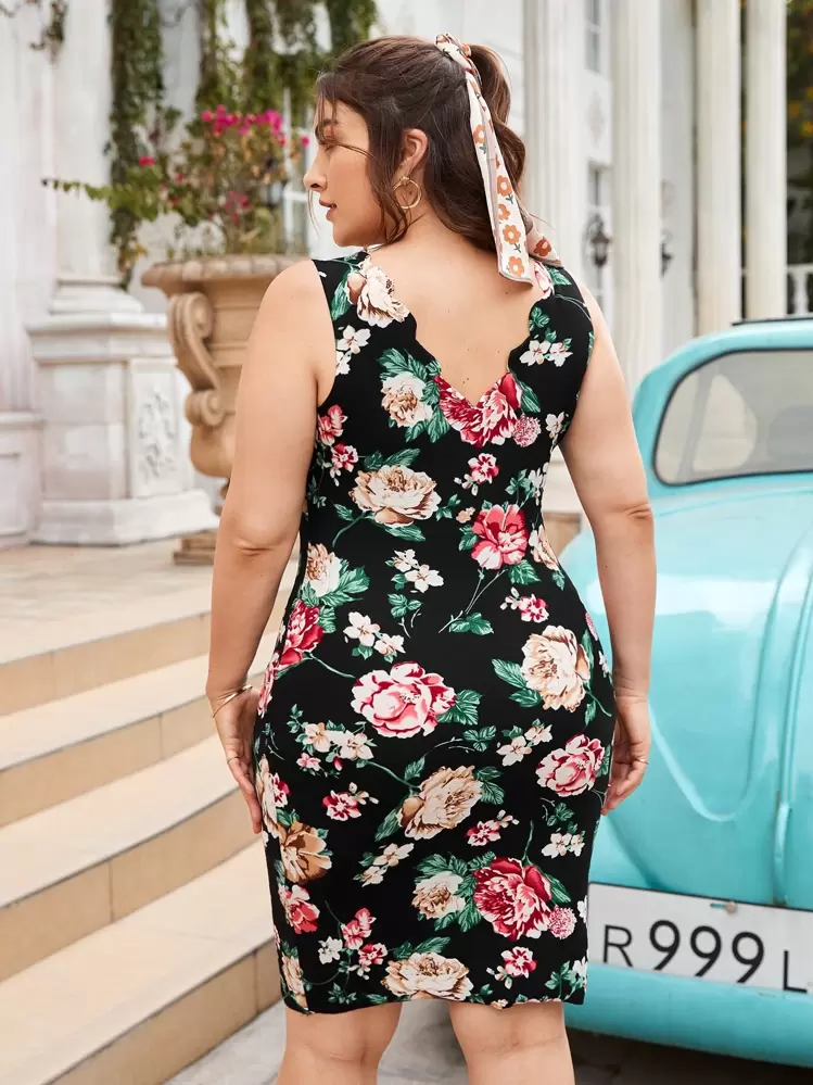 Reflora Vestidos Tallas Grandes Escamas Floral Casual - Multicolor - Añade 2