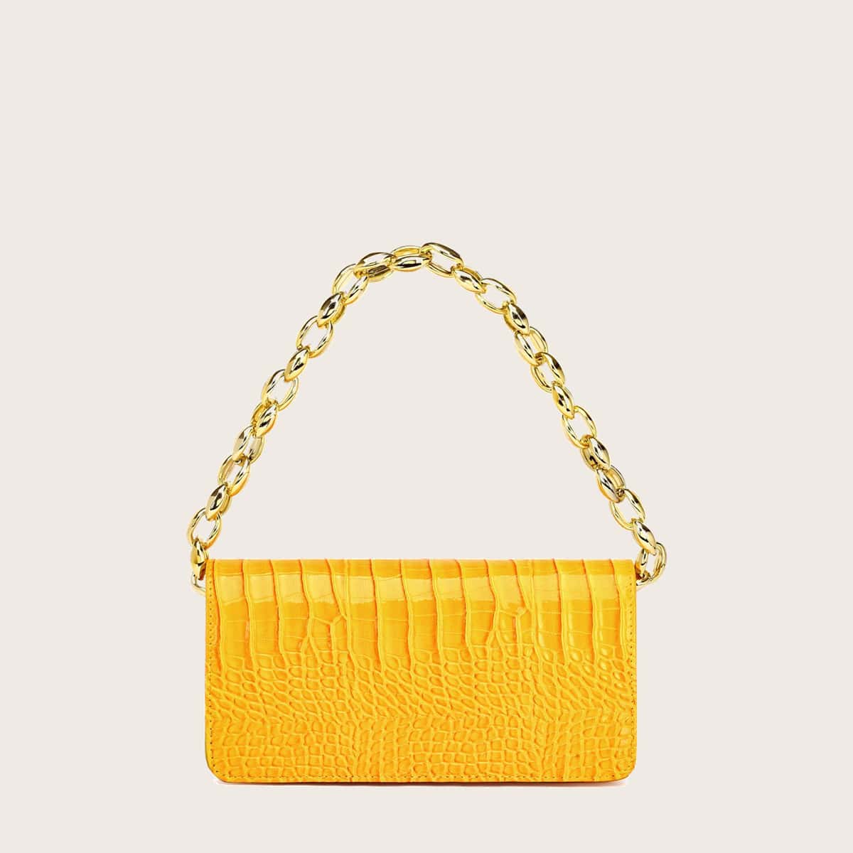 

Croc Embossed Chain Baguette Bag, Yellow