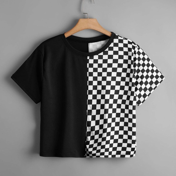 

Plus Plaid Short Sleeve Tee, Black and white