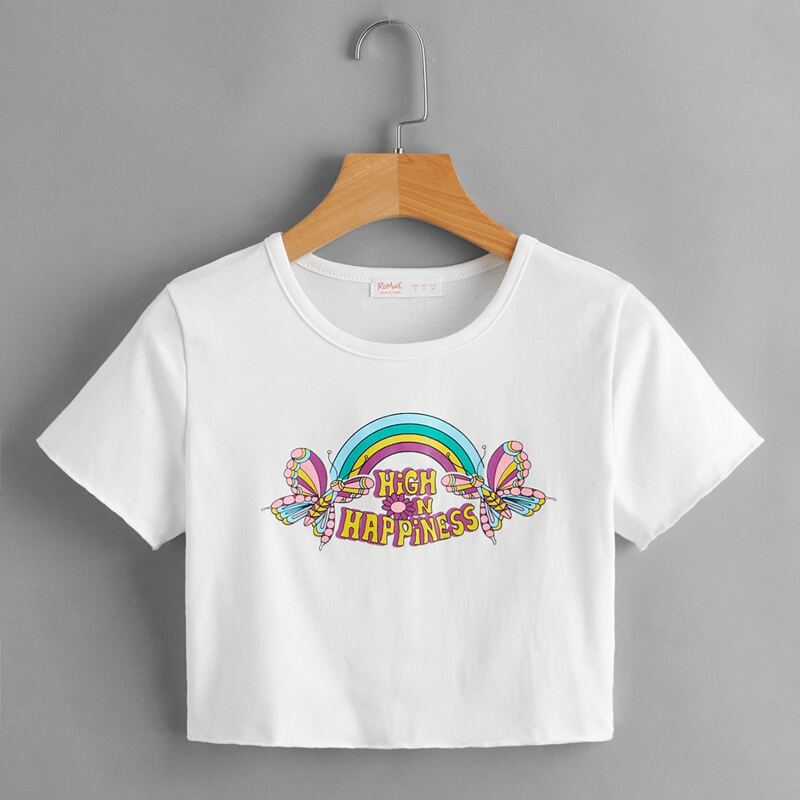 

Letter Butterfly Graphic Crop Tee, White