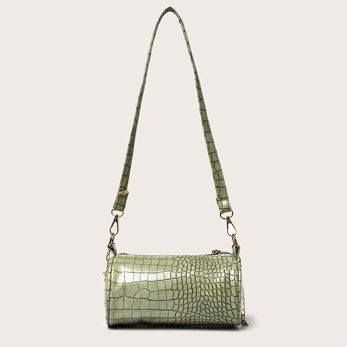 

Croc Embossed Cylinder Shoulder Bag, Green