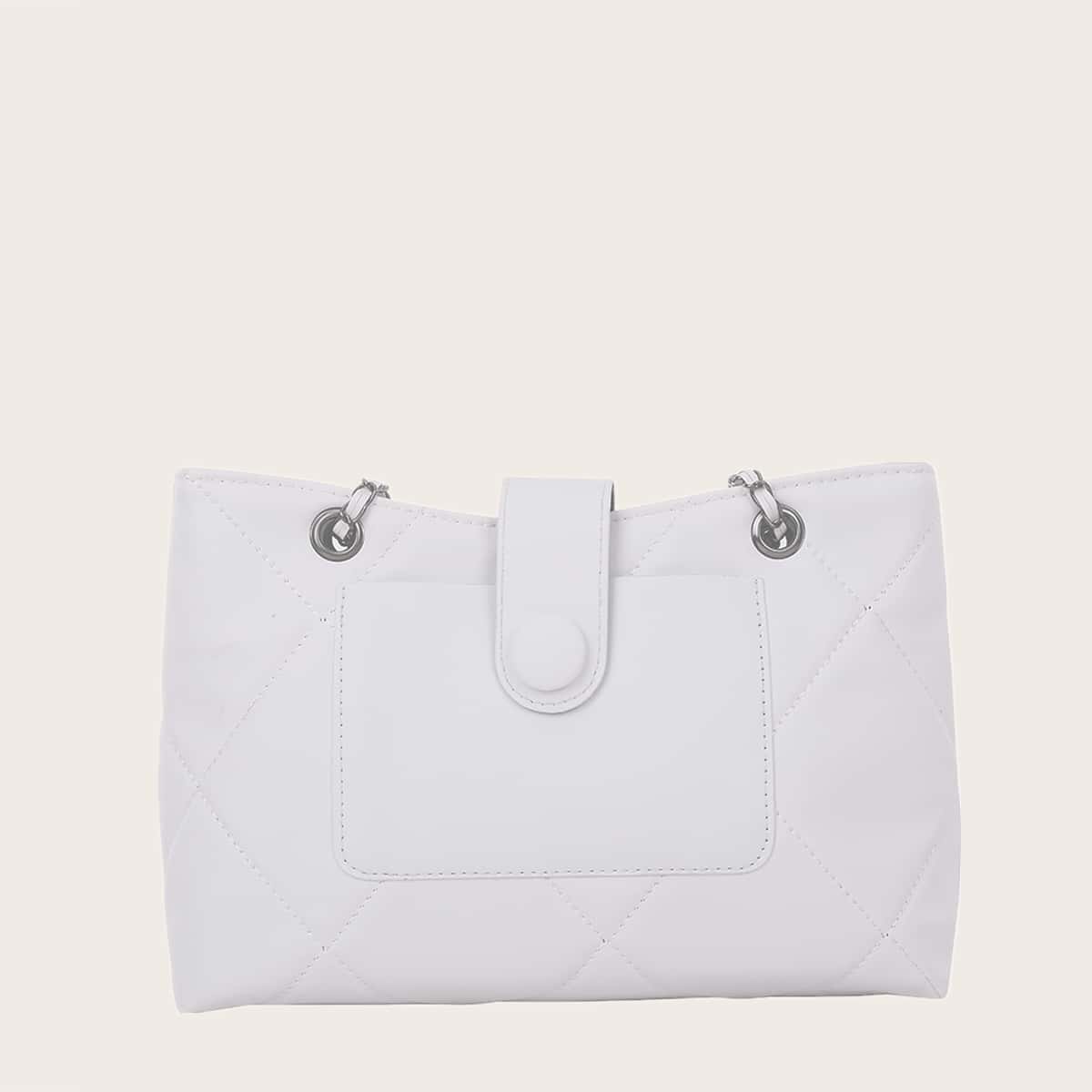 

Quilted Chain Tote Bag, White