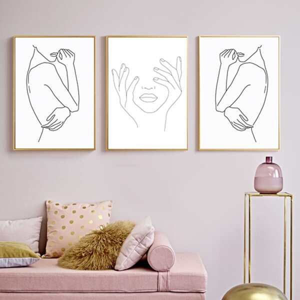 

3pcs Figure Graphic Unframed Painting, White