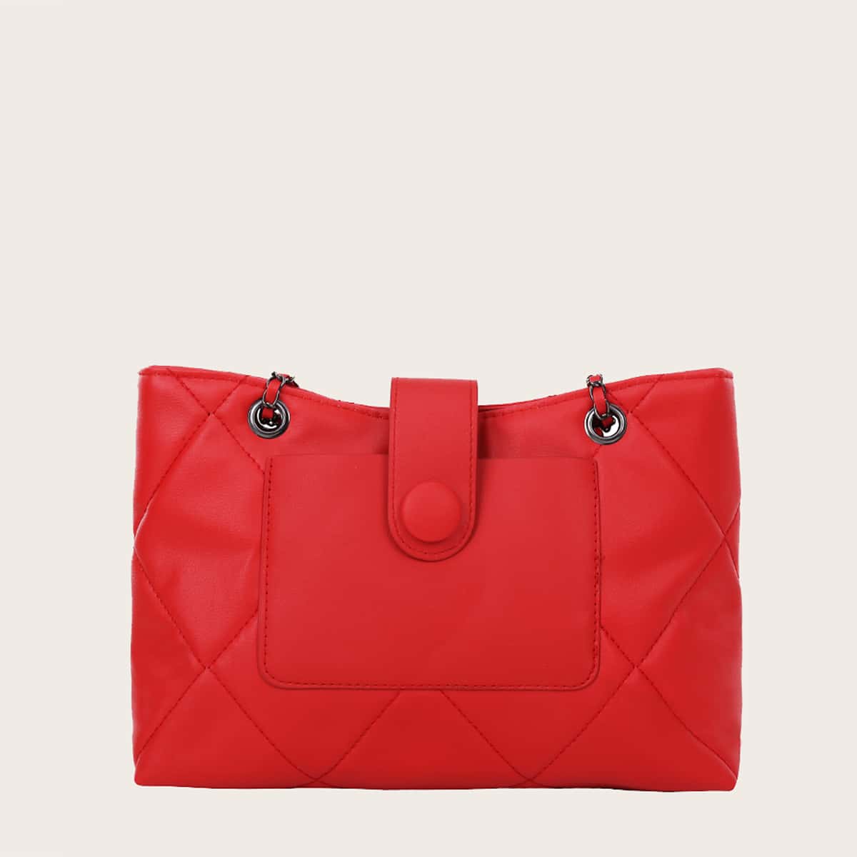 

Quilted Chain Tote Bag, Red