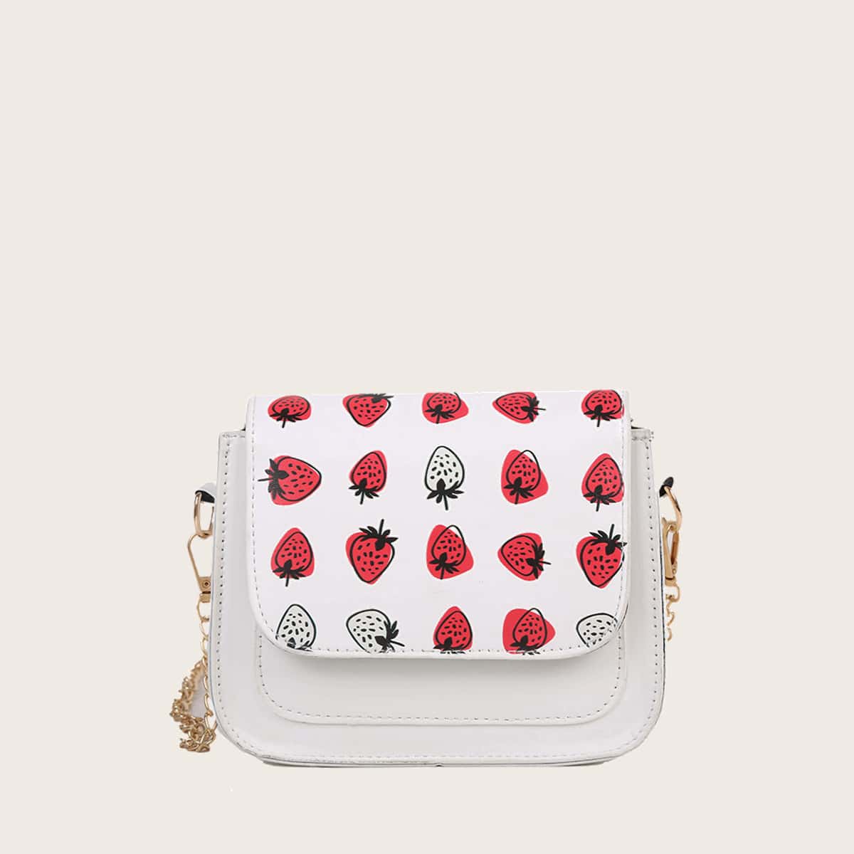 

Strawberry Flap Crossbody Bag, White