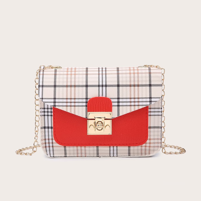 

Plaid Chain Crossbody Bag, Multicolor