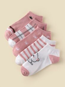 5pairs Striped Print Pink Ankle Socks - Multicolor - View 2