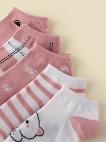 5pairs Striped Print Pink Ankle Socks - Multicolor - View 3