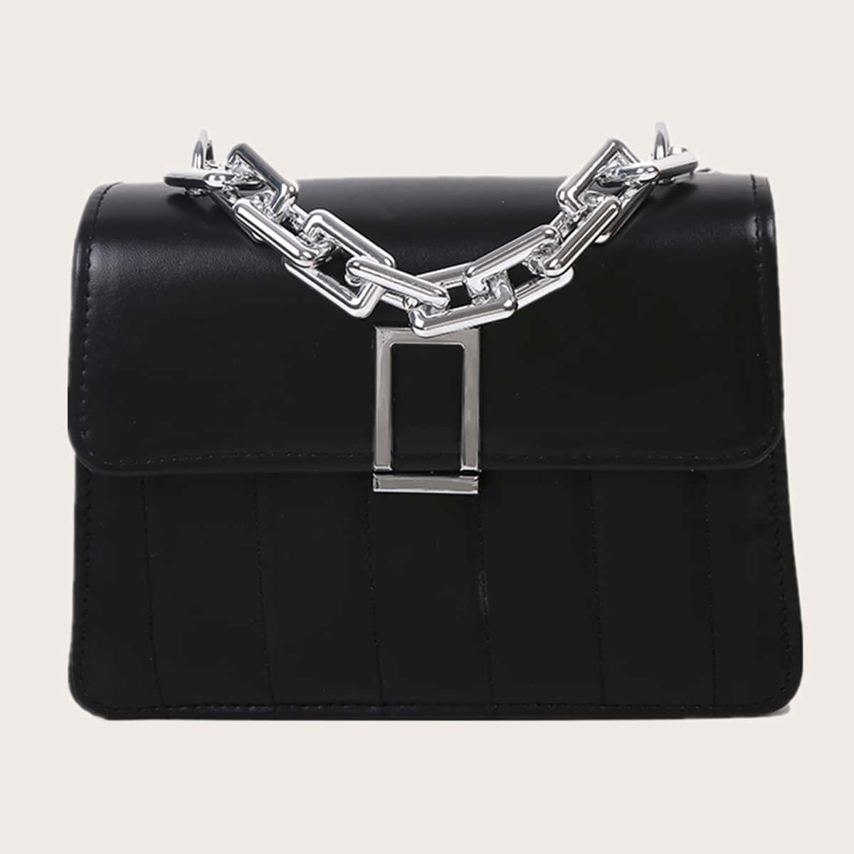 

Solid Chain Satchel Bag, Black