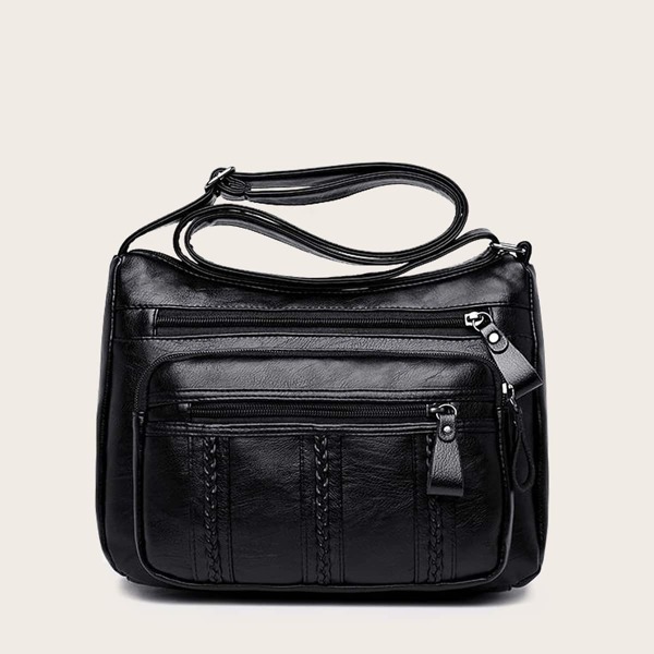

Minimalist Braided Embossed Crossbody Bag, Black