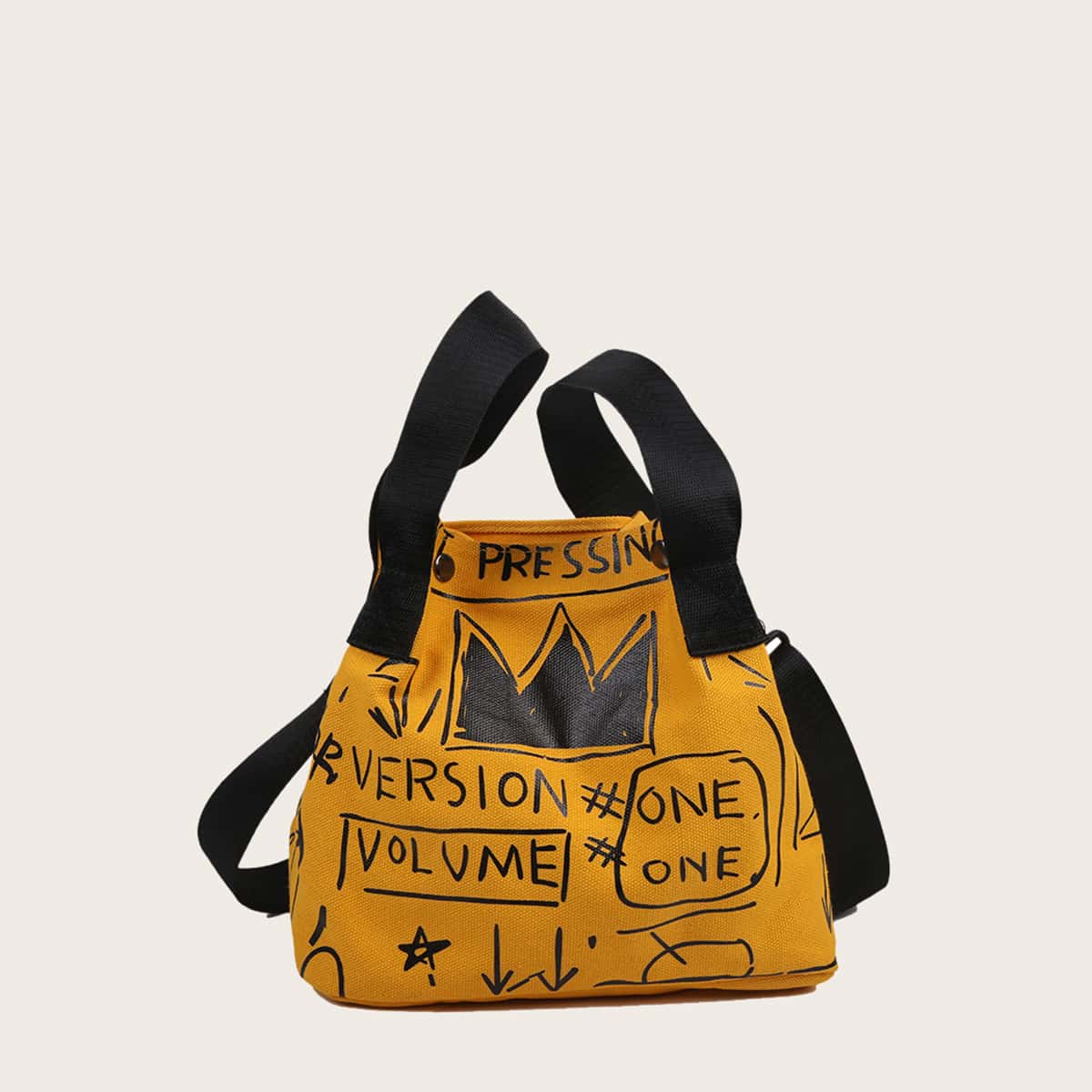 

Letter Graphic Bucket Bag, Yellow