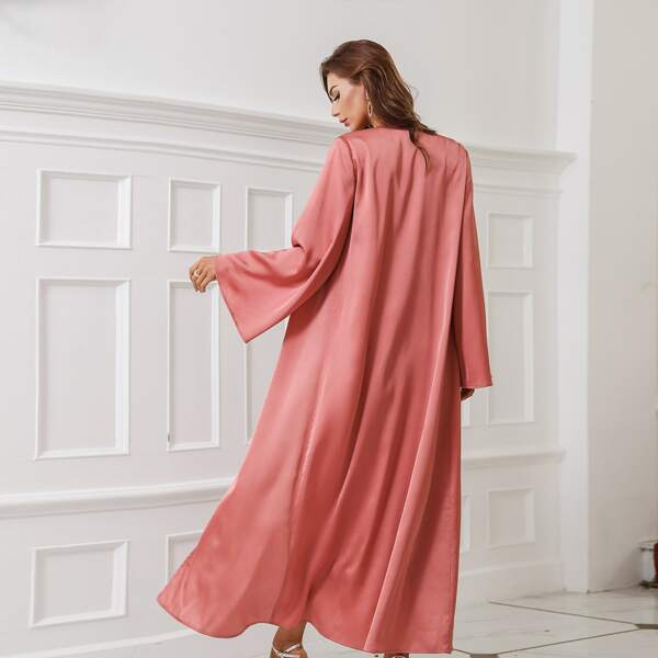 

Satin Bell Sleeve Open Front Abaya, Rusty rose
