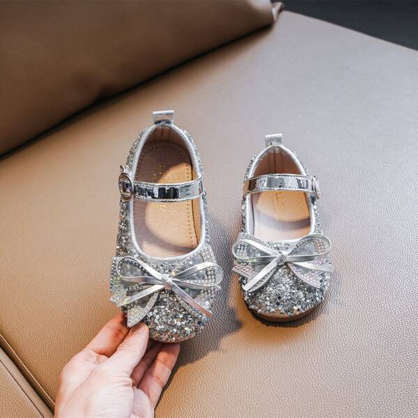

Toddler Girls Rhinestone & Bow Decor Flats, Silver