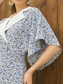 Mulvari Notch Neck Butterfly Sleeve Ditsy Floral Jumpsuit - Multicolor - View 5