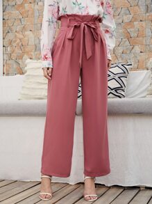 SHEIN Paperbag Waist Trousers - Dusty Pink - View 1