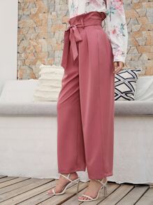 SHEIN Paperbag Waist Trousers - Dusty Pink - View 3