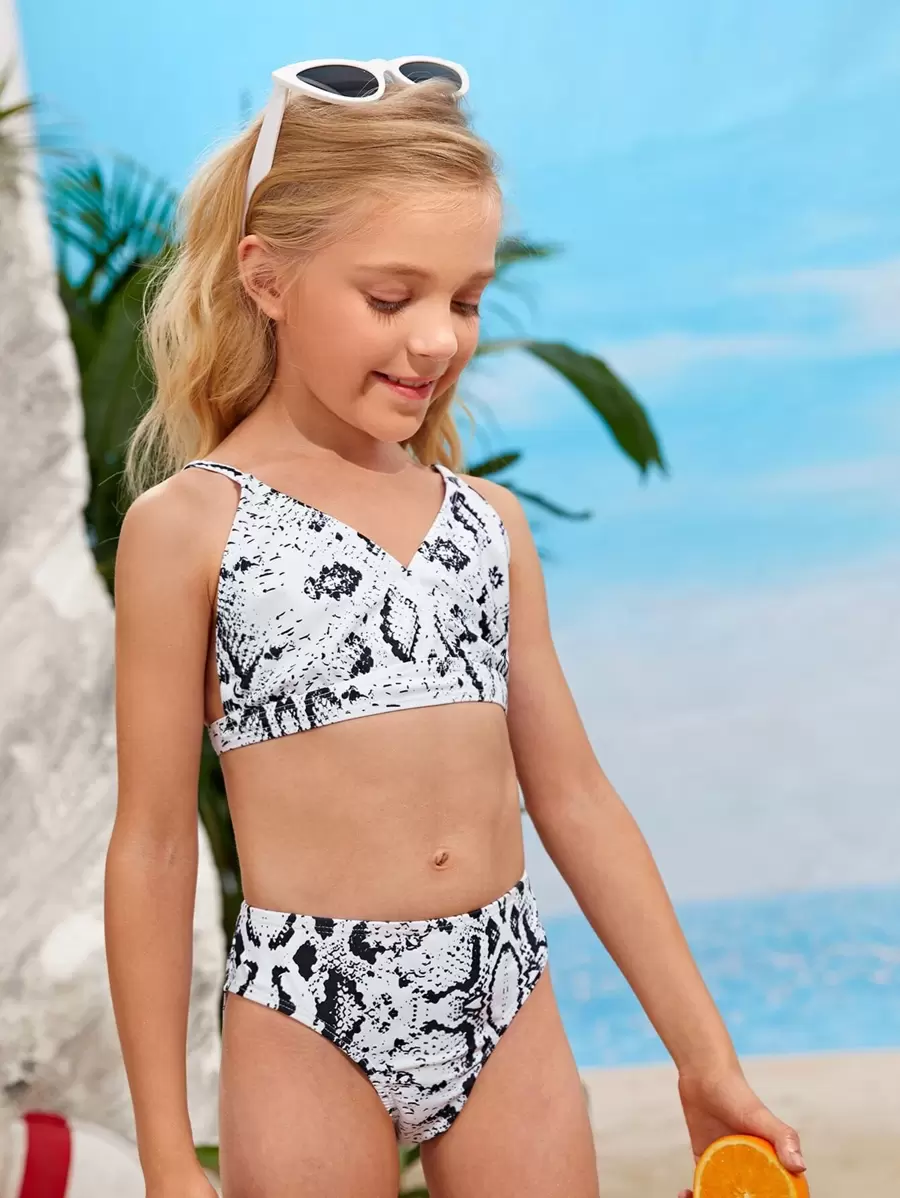 Tween Girl Snakeskin Print Bikini Set Summer Beach - Multicolor - View 1