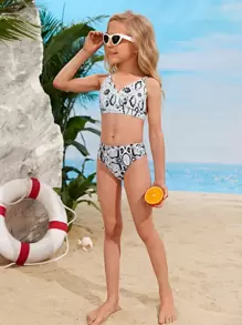 Tween Girl Snakeskin Print Bikini Set Summer Beach - Multicolor - View 5