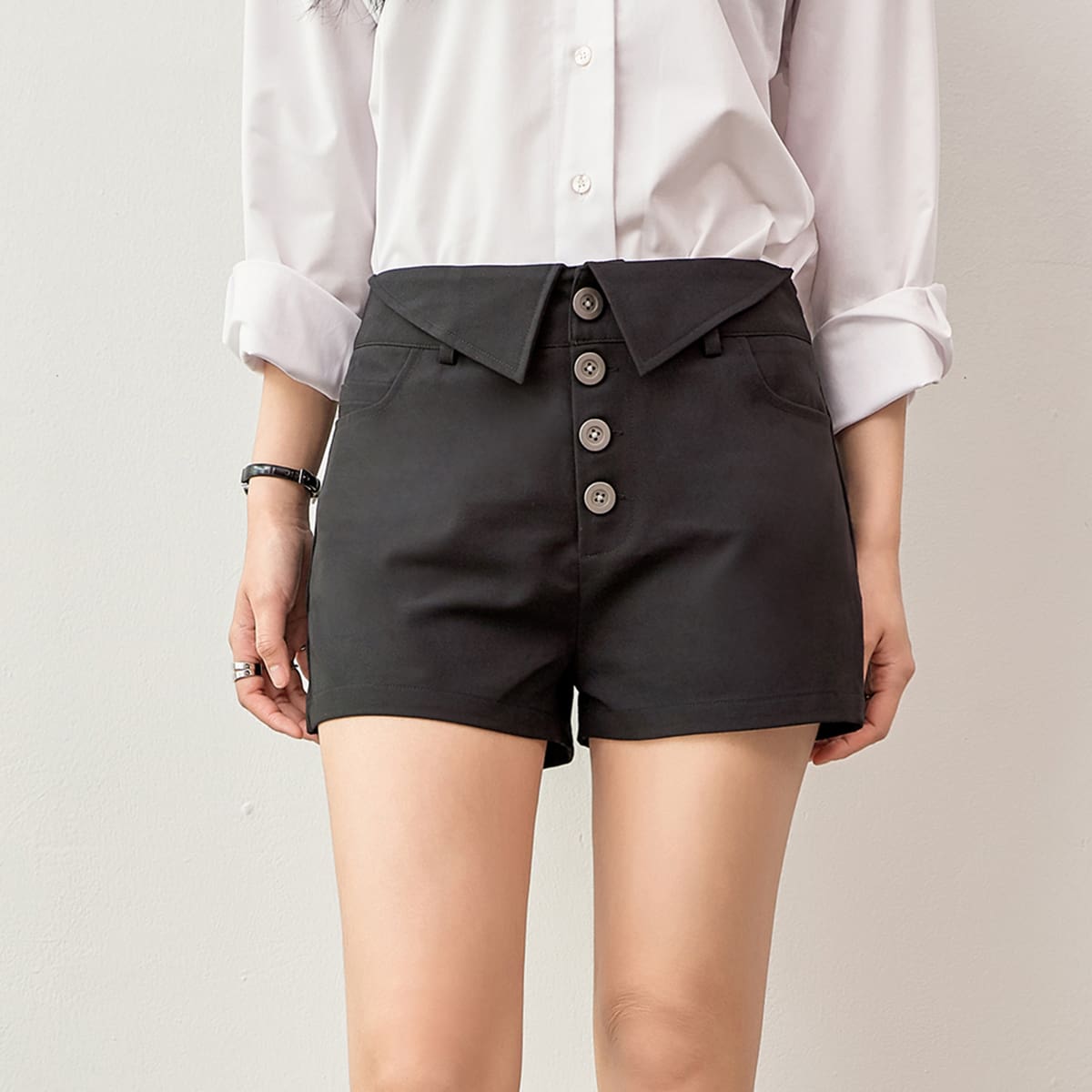

Button Front Solid Shorts, Black