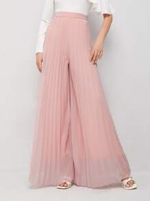 SHEIN Wide Leg Pleated Trousers - Baby Pink - View 1