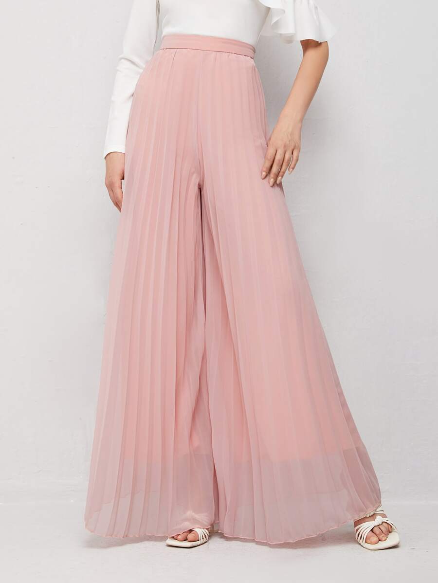 SHEIN Wide Leg Pleated Trousers - Baby Pink - View 1