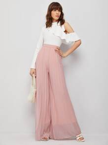 SHEIN Wide Leg Pleated Trousers - Baby Pink - View 5