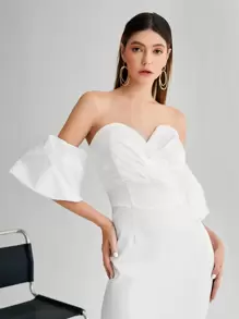 SHEIN Belle Off Shoulder Surplice Front Dress Wedding Guest Dress White Elegant Prom Semi Formal Dress, For Birthday, Graduation, Homecoming Party Dress