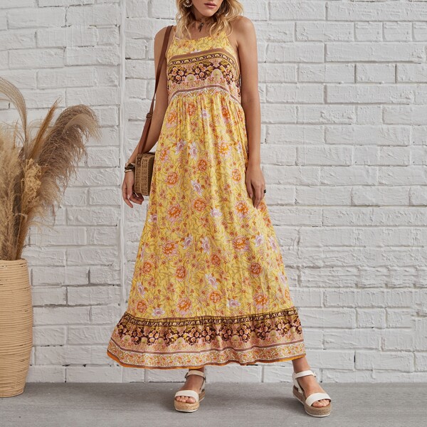 

Floral Ruffle Hem Cami Dress, Yellow