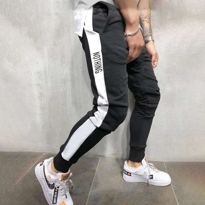 

Guys Contrast Panel Letter Graphic Sweatpants, Black