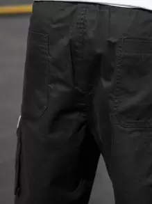 Manfinity Homme Shorts de cintura con cordón con bolsillo con solapa lateral - Negro - Ver 3