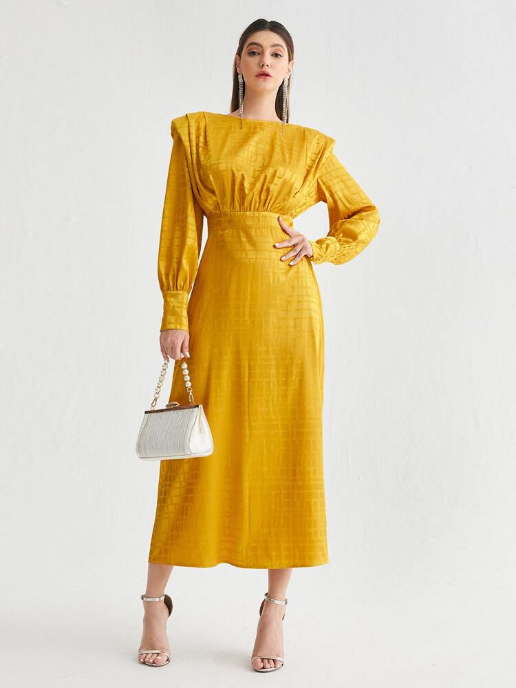 Shoulder Pad Plaid Dress