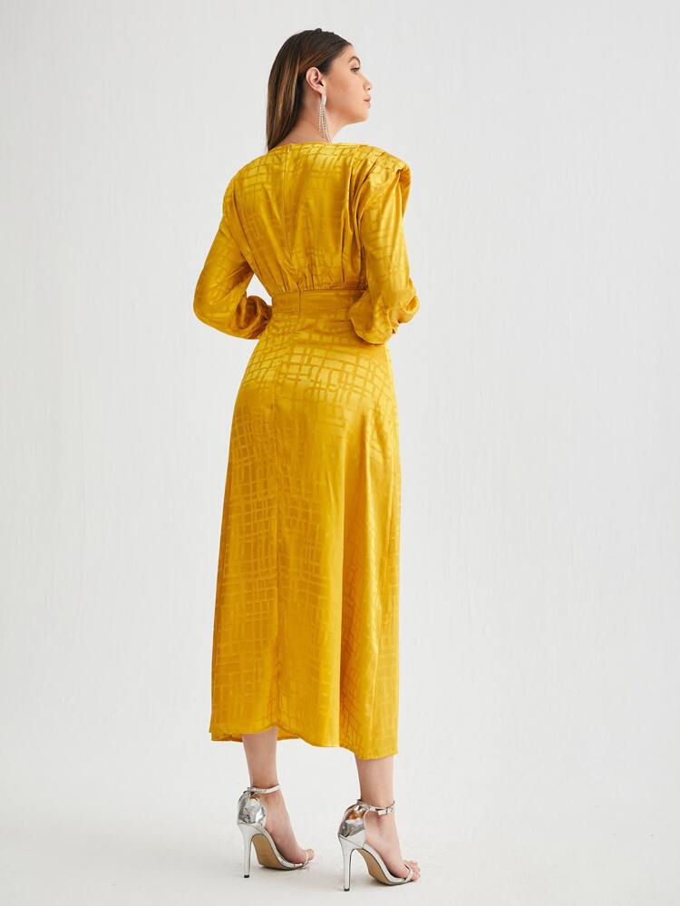 Shoulder Pad Plaid Dress