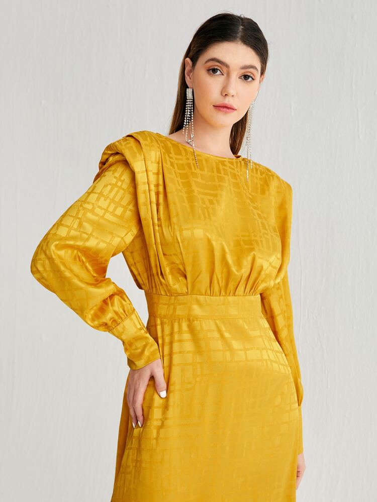 Shoulder Pad Plaid Dress