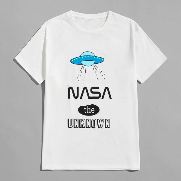 

Men Letter & Graphic Print Tee, White