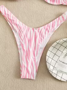 Swim Mod Conjunto de bikini con aros y estampado de cebra para playa veraniega - Rosa Pálido - Ver 6