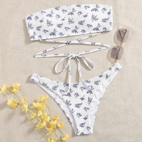 

Floral Bandeau Bikini Swimsuit, Blue and white